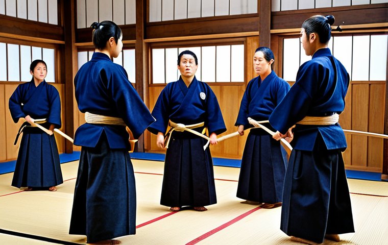 검도 유명 사범 인터뷰 - Kendo Training Session**

"A kendo sensei demonstrating Kihon techniques to students in a dojo, full...