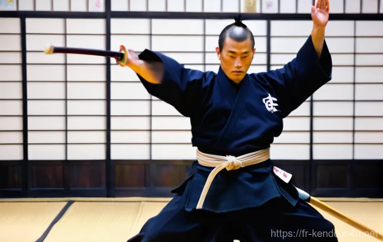 검도 심판 채점 기준 - **Prompt:** A dynamic, low-angle shot of a male Kendo practitioner (kenshi) mid-strike, demonstratin...