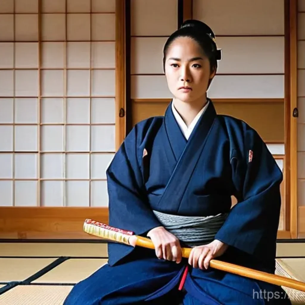 검도의 철학과 정신 - **Prompt 1: Serene Focus of a Female Kendoka**
    "A portrait of a young French woman in her mid-tw...