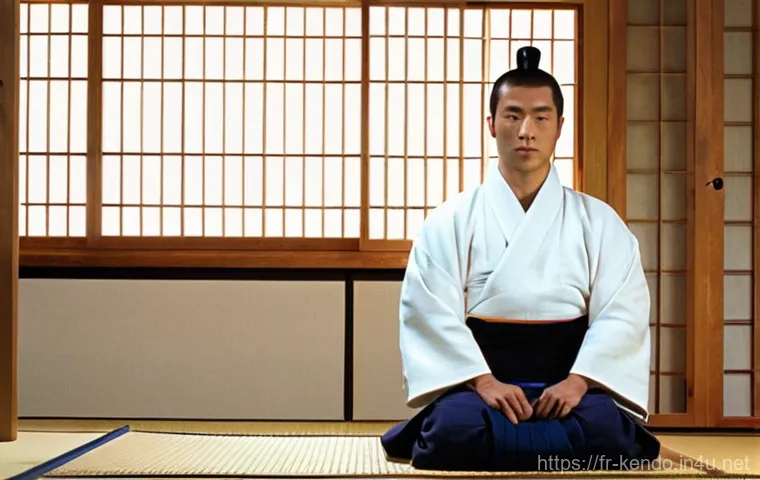 검도 다이어리 제작 - **Prompt:** A dedicated adult Kendo practitioner, gender-neutral, is seated in seiza (traditional kn...