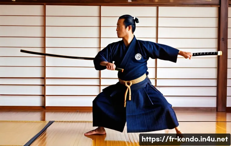 검도 겨루기 전략 - **A Kendo practitioner demonstrating "Issoku Ittô No Maai" (one step, one cut distance).** The image...
