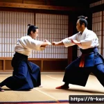 검도 심판이 보는 관점 - A dynamic kendo match scene capturing two male competitors in traditional indigo kendo uniforms and ...