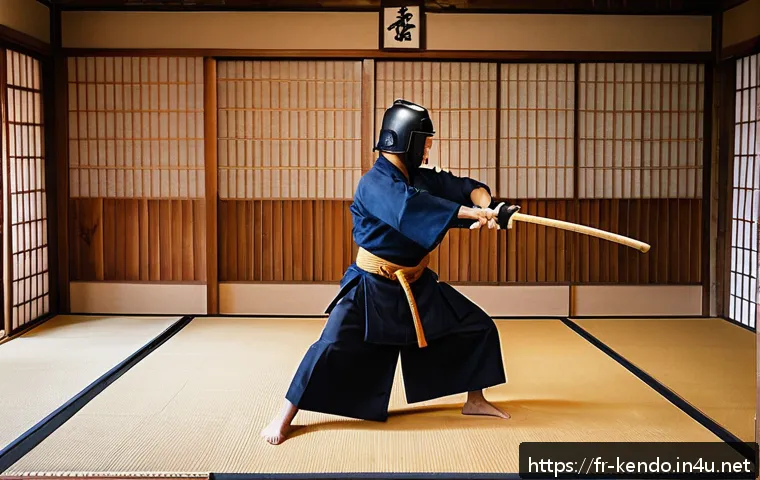 검도 훈련 루틴 - A dynamic kendo training scene set in a traditional Japanese dojo, featuring a focused adult male pr...